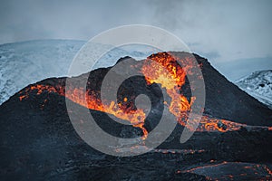 Iceland Volcanic eruption 2021. The volcano Fagradalsfjall is located in the valley Geldingadalir close to Grindavik and