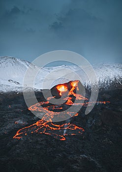 Iceland Volcanic eruption 2021. The volcano Fagradalsfjall is located in the valley Geldingadalir close to Grindavik and