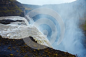 Iceland, waterfall Gullfoss tour of the Golden ring