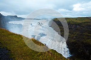 Iceland, waterfall Gullfoss tour of the Golden ring