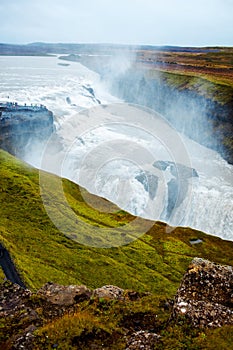 Iceland, waterfall Gullfoss tour of the Golden ring