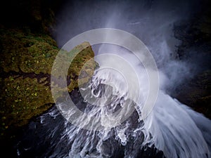 Iceland waterfall Skogafoss in Icelandic nature landscape. Famous tourist attractions and landmarks destination in Icelandic