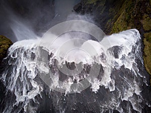 Iceland waterfall Skogafoss in Icelandic nature landscape. Famous tourist attractions and landmarks destination in Icelandic