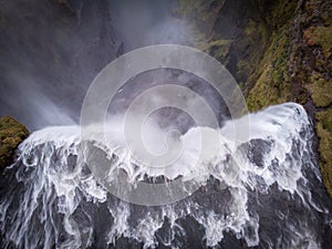 Iceland waterfall Skogafoss in Icelandic nature landscape. Famous tourist attractions and landmarks destination in Icelandic