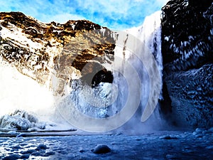 Iceland waterfall in winter