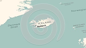 Iceland on the world map. Smooth map rotation.