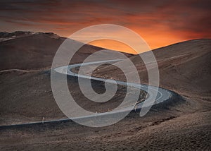 Iceland zig zag paved road near Hverir area