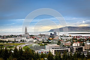 Icelandic capital panorama, streets and resedential buildings wi photo