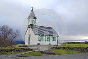 Icelandic church in Thingvellir National Park in Iceland photo