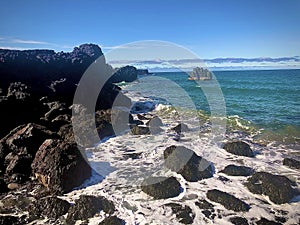 Icelandic Cliff Shoreline with rocks and Large Waves