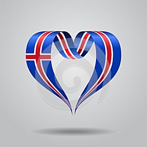 Icelandic flag heart-shaped ribbon. Vector illustration.