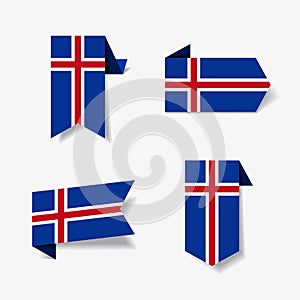 Icelandic flag stickers and labels. Vector illustration.