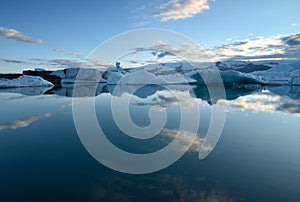 Icelandic glacial lake with mountains.