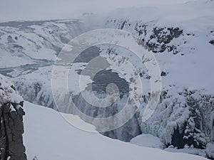 Icelandic gullfoss iceland winter frozeb