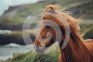 Icelandic Horse With Wind Blown Mane