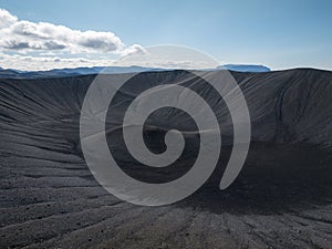 Icelandic Hverfjall volcano, tuff ring volcanic explosion crater, aerial shot