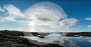 Icelandic landscap with geothermal plant in distance