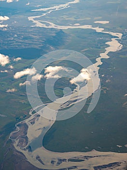 Icelandic landscape aerial photography captured from touristic airplane.