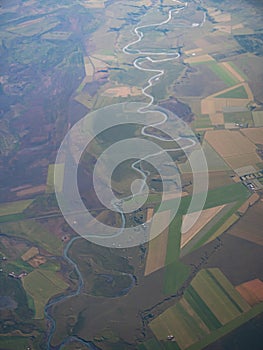 Icelandic landscape aerial photography captured from touristic airplane.