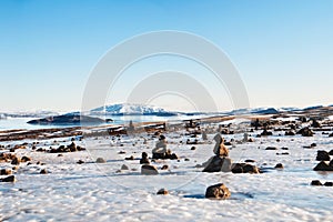 Icelandic landscape, frozen lake.