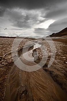 Icelandic landscape with mountains and river. Iceland Landscape