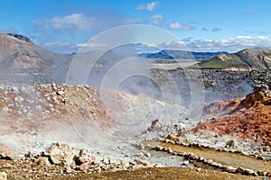 Icelandic mountain landscape. Hot springs and volcanic mountains in the Landmannalaugar geotermal area