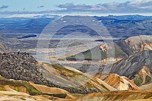 Icelandic mountain landscape. Lava field and volcanic mountains in the Landmannalaugar geotermal area