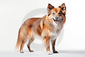 Icelandic Sheepdog Dog Stands On A White Background