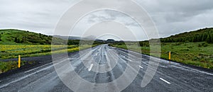 Icelandic street during summer season with spectacular view photo