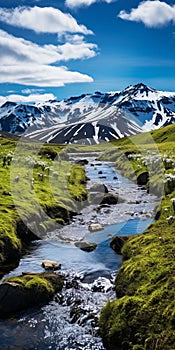 Icelandic Wilderness: A Serene Stream Amidst Majestic Mountains