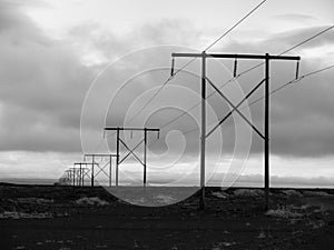 Icelnadic landscape with typical power lines