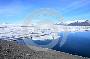 Icey Mountains Surrounding the Ice Melt in a Lagoon