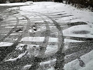 Icey tracks on a road