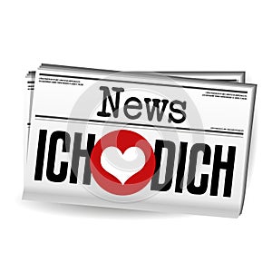 Ich liebe Dich Zeitung - I love you Newspaper. Eps10 Vector.