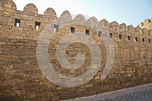 Icheri Sheher in Baku. Azerbaijan . Gate of the old fortress, entrance to Baku old town. Baku, Azerbaijan. Walls of the