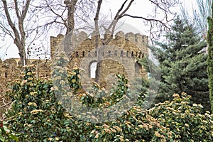 Icheri Sheher in Baku. Azerbaijan . Gate of the old fortress, entrance to Baku old town. Baku, Azerbaijan. Walls of the Old City i