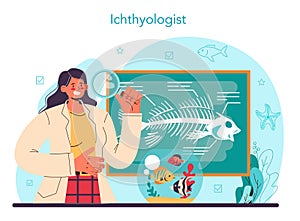 Ichthyologist concept. Ocean fauna scientist. Practical studying