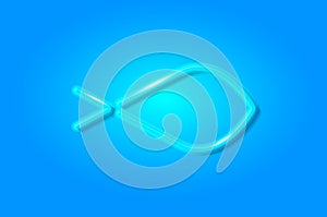 Ichthys, Christian fish glowing 3D symbol, card template on blue background. Vector illustration
