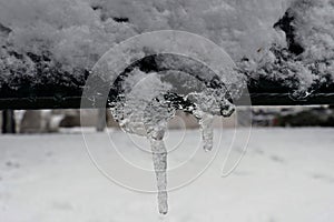 Icicle  formed by the freezing water