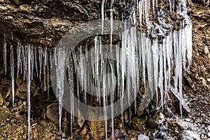 Icicle in stream of mountain