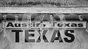 Icicles and Austin, Texas, sign