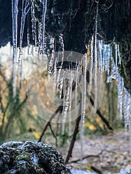 Icicles in a cave In greece