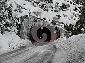 Icicles Cover the Top of the Wawona Tunnel photo