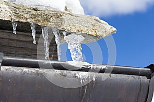 Icicles on the eaves of a house