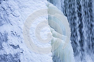 Icicles formation in waterfall