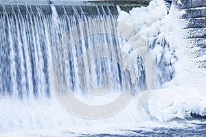 Icicles formation in waterfall