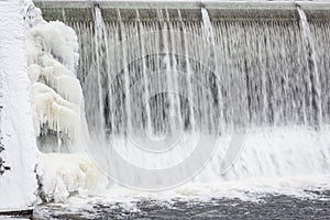 Icicles formation in waterfall