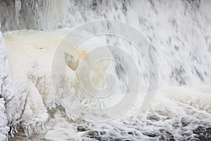 Icicles formation in waterfall