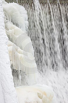 Icicles formation in waterfall