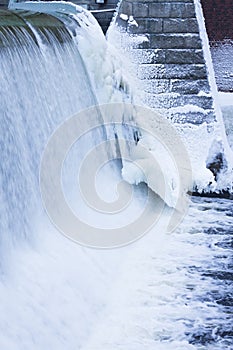 Icicles formation in waterfall